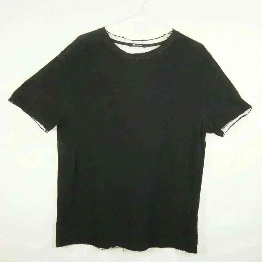 T by Alexander  Wang Black Lined Dressed Raw Hem Black Short Sleeve Shirt